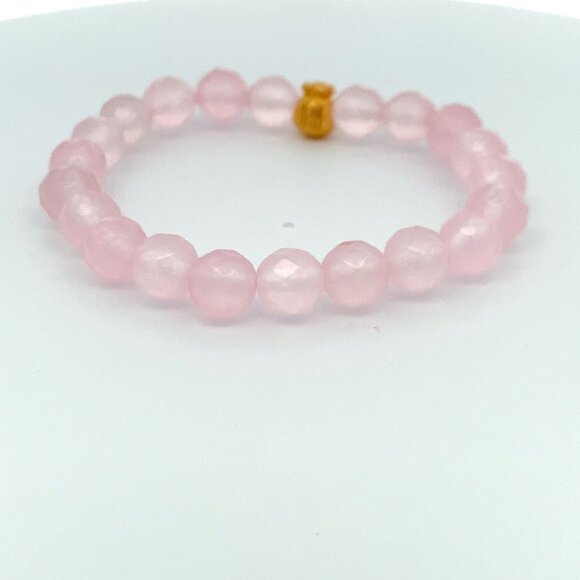 24K Gold Money Bag Lucky Charm Bracelet Gemstones Rose Quartz Faceted - Picture 2 of 8